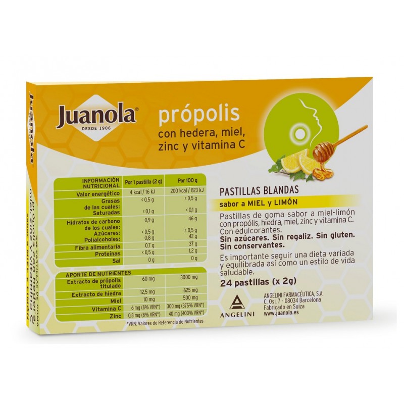 JUANOLA Própolis con Hedera Miel Zinc y Vit C sabor Miel y Limón 24