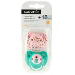 SUAVINEX Duplo Anatomical Latex Pacifier +18 months (Pink and Pineapple Green)