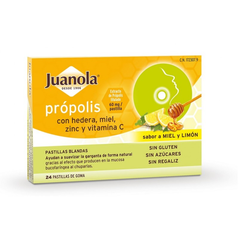 JUANOLA Propoli con Edera, Miele, Zinco e Vit C Aroma Miele e Limone 24 Compresse Morbide