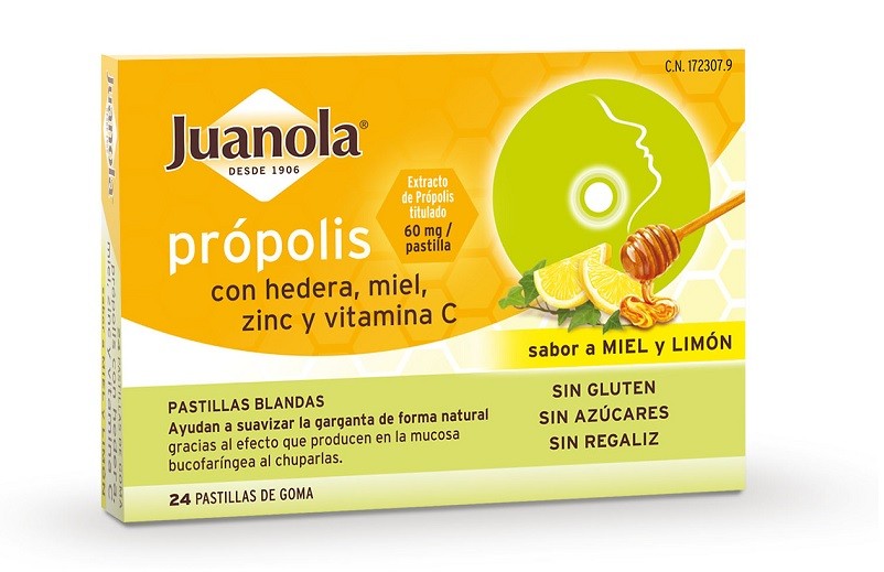 Juanola Pastillas blandas Própolis + Hedera con Miel, Zinc y Vitamina C,  sabor a Miel y Limón