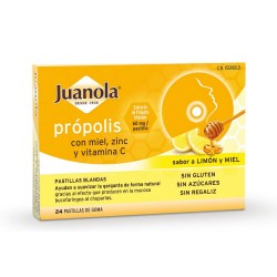 JUANOLA Propolis au Miel, Zinc et Vit C Arôme Citron et Miel 24 Comprimés Souples