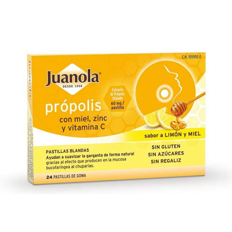 JUANOLA Propoli con Miele, Zinco e Vit C Gusto Limone e Miele 24 Compresse morbide