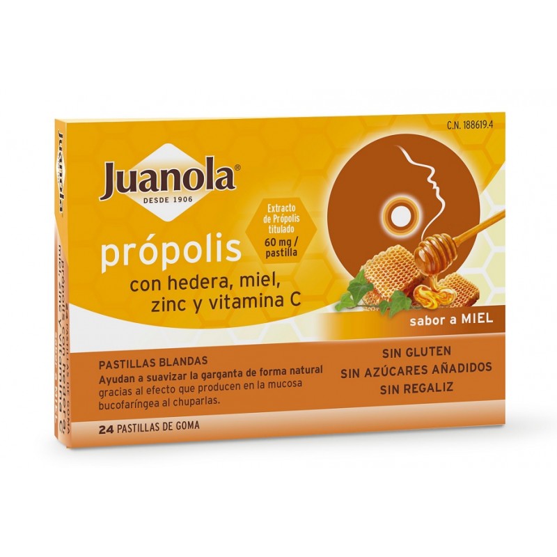 JUANOLA Propolis mit Hedera, Honig, Zink und Vit C Honiggeschmack 24 Weichtabletten