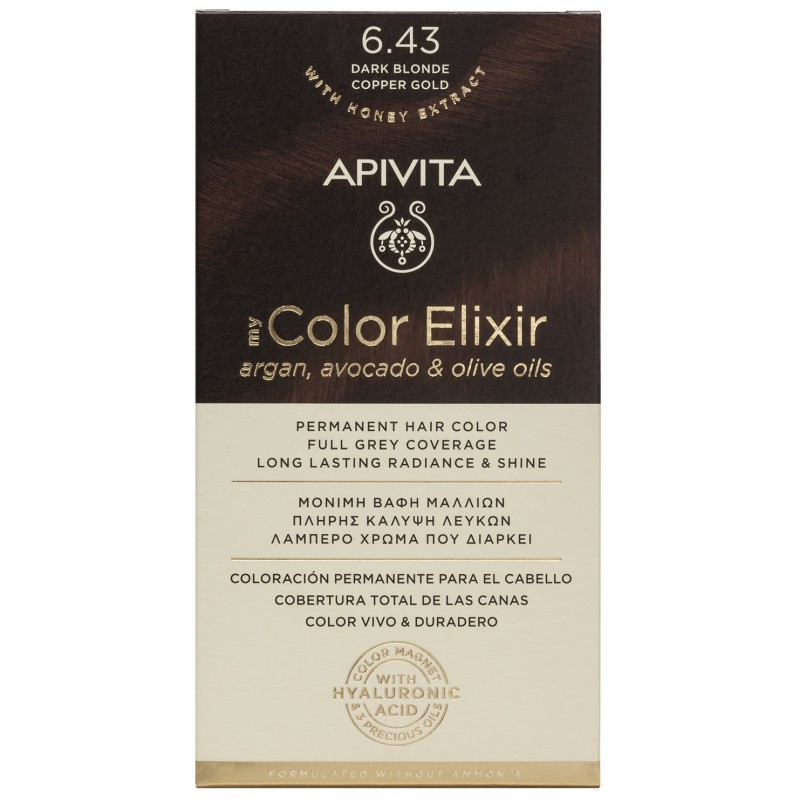 APIVITA Tinte 6.43 Rubio Oscuro Cobrizo Dorado My Color Elixir