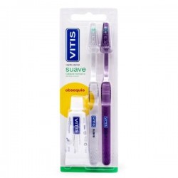 Pacote de escova de dentes macia VITIS 2 unidades + pasta branqueadora 15ml de PRESENTE