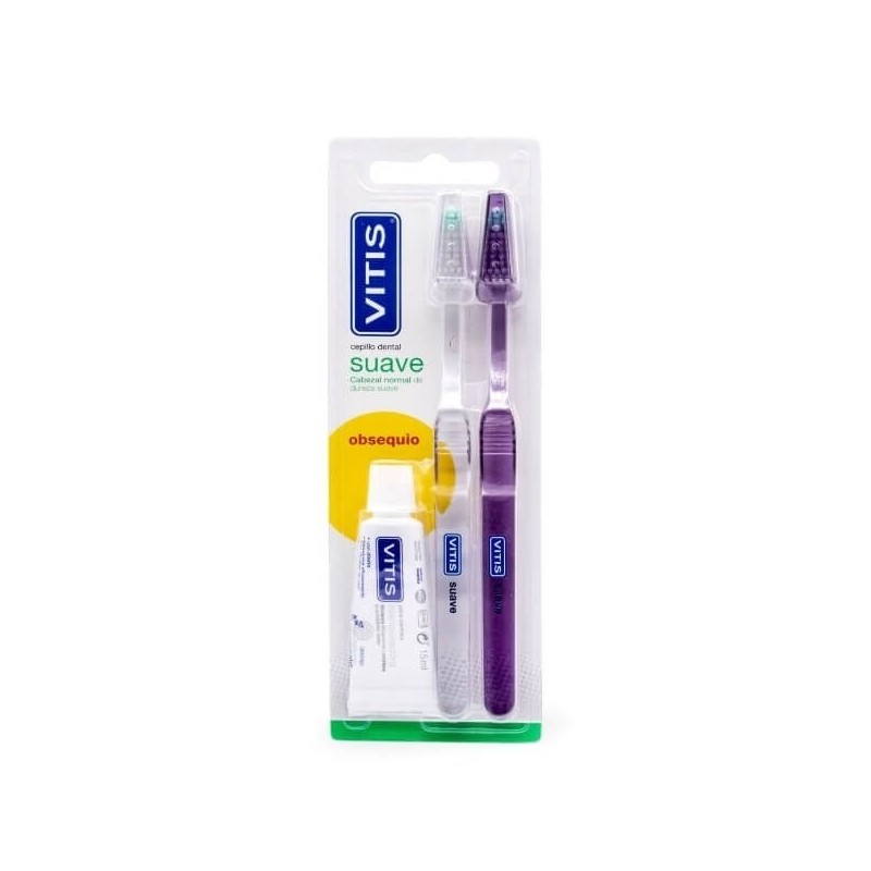 Confezione di spazzolini morbidi VITIS da 2 unità + pasta sbiancante da 15 ml in REGALO