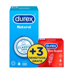 Pack Préservatifs Naturels DUREX 12 unités + Soft Sensitive 3 unités en CADEAU