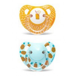 SUAVINEX Pacifier Anatomical Silicone Nipple 18+ Months x2 (Orange Juice+Blue Pineapple)