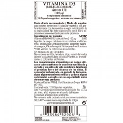 SOLGAR Vitamina D3 4000iu 120 Cápsulas Vegetales