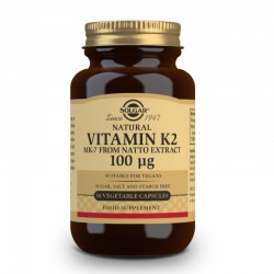 SOLGAR Vitamine K2 100μg avec MK-7 Naturel (Extrait de Natto) 50 Gélules Végétales