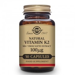 SOLGAR Vitamine K2 100μg avec MK-7 Naturel (Extrait de Natto) 50 Gélules Végétales