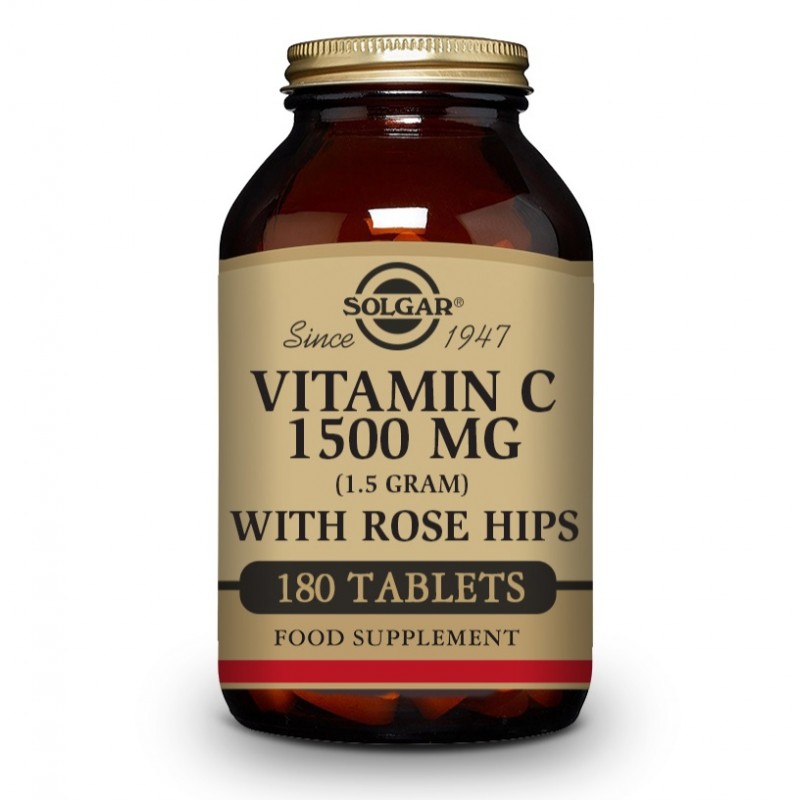 SOLGAR Vitamina C con Rose Hips (Escaramujo) 1500mg (180 Comprimidos)