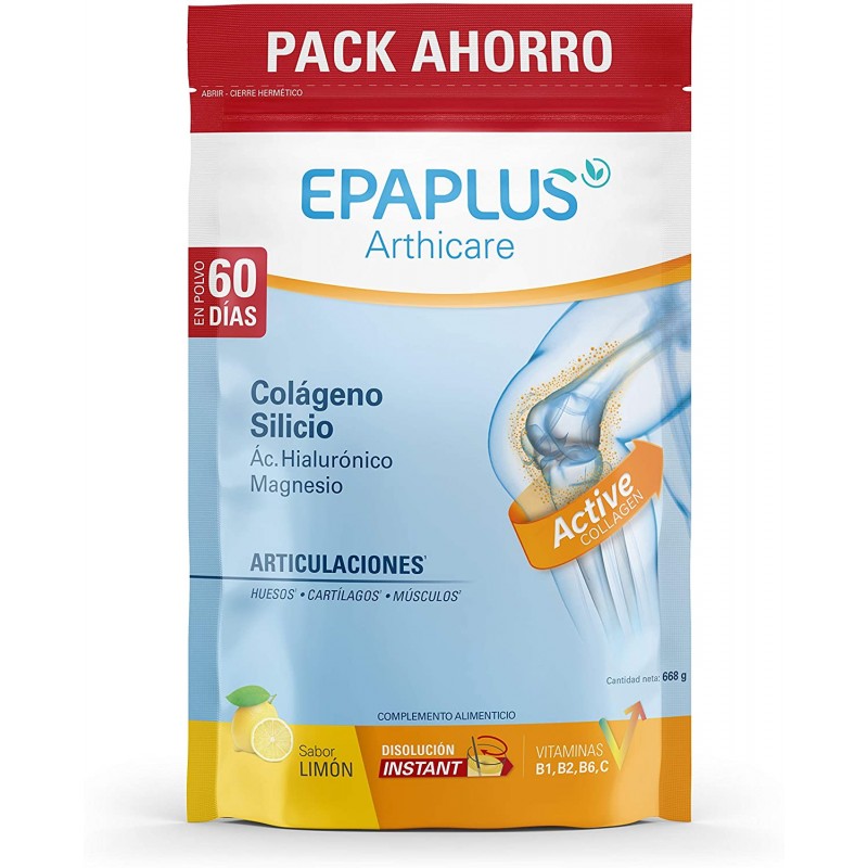 EPAPLUS Arthicare Collagène + Silicium + Hyaluronique + Poudre de Magnésium Saveur Citron 668gr (60 Jours)