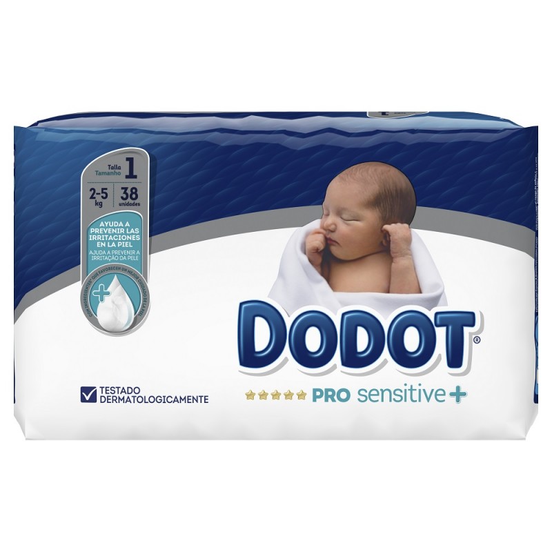 DODOT Pro Sensitive+ Tamanho 1 (de 2 a 5kg) 38 Unidades DODOT Pro Sensitive+ Tamanho 1 (de 2 a 5kg) 38 Unidades