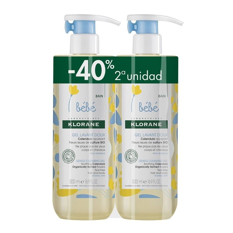 KLORANE BABY Pack Duo Gel de Limpeza Suave Calêndula Corpo e Cabelo 2x500ml
