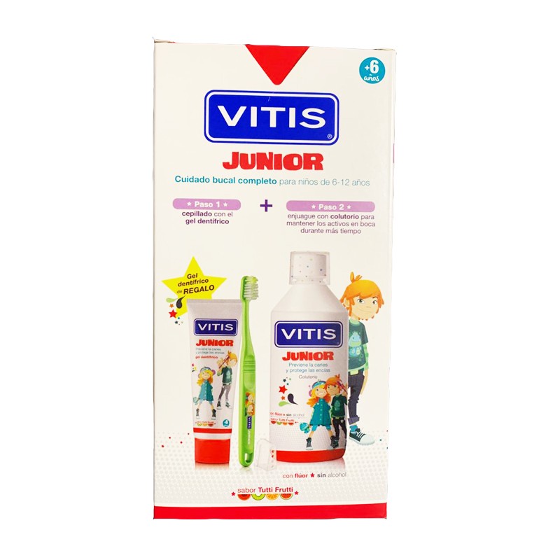 VITIS Junior Cuidado Completo: Colutorio + Cepillo Dental Suave + Gel Dentífrico GRATIS