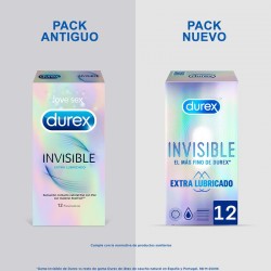 DUREX Preservativos Invisibles Extra Lubricados 12 unidades
