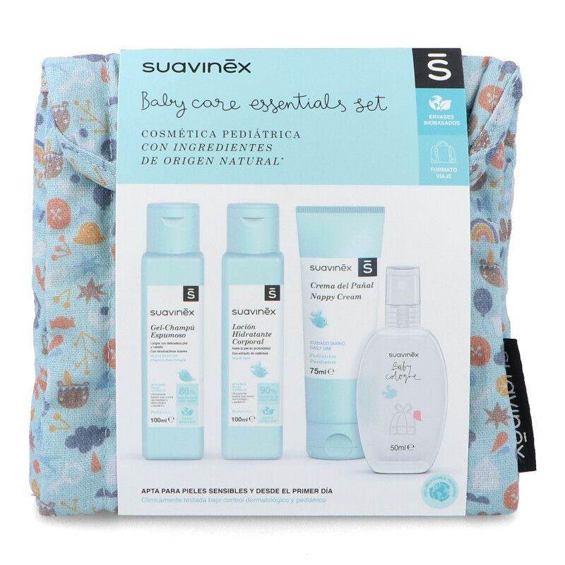 SUAVINEX Sac de voyage en tissu bleu Ensemble d'essentiels de soins pour bébé SUAVINEX Sac de voyage en tissu bleu Ensemble d'essentiels de soins pour bébé