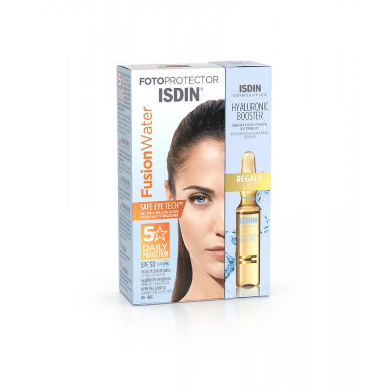 ISDIN Pack Fusion Water SPF 50 + Ampollas Hyaluronic Booster REGALO