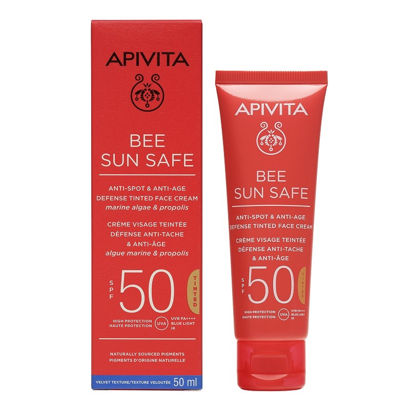 APIVITA Bee Sun Safe Crème Anti-Âge et Anti-Taches avec Couleur SPF50 (50ml)