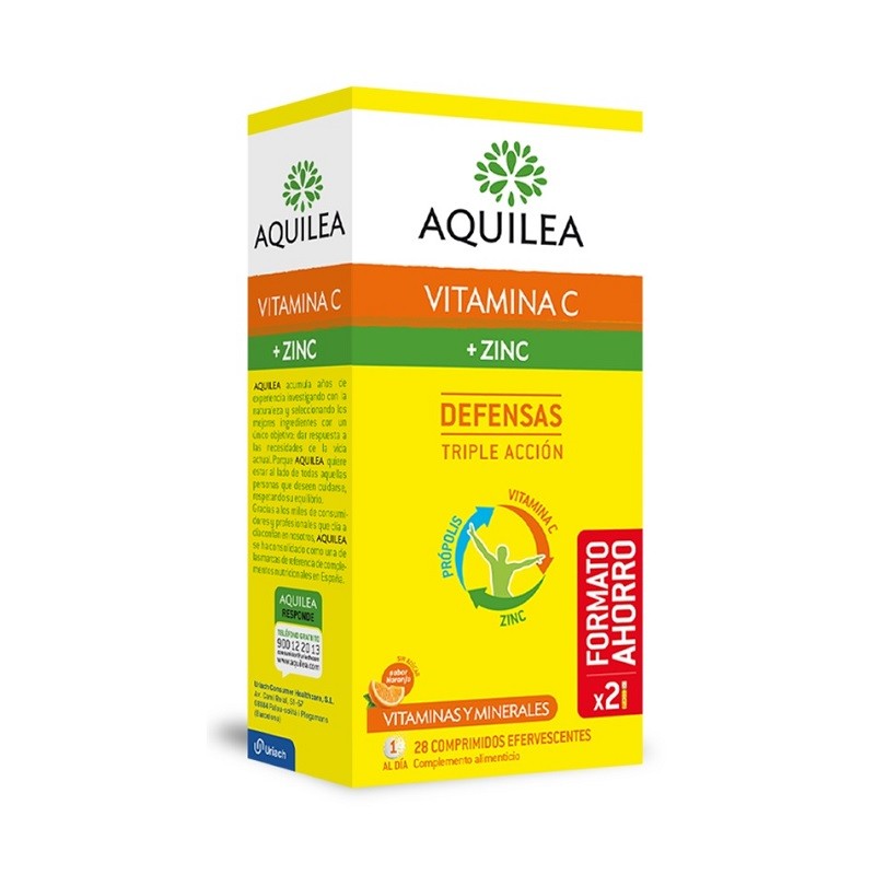 AQUILEA Vitamina C + Zinc Defensas Sabor Naranja 28 Comprimidos Efervescentes