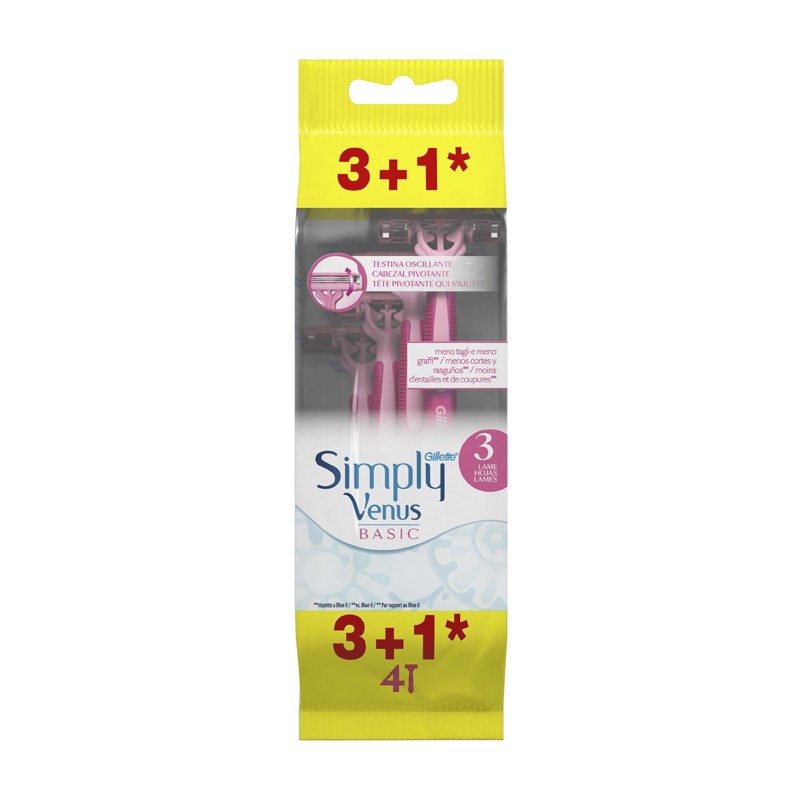 GILLETTE VENUS Simply 3 Rasoio per depilazione usa e getta 3 unità + 1 GRATIS GILLETTE VENUS Simply 3 Rasoio per depilazione usa e getta 3 unità + 1 GRATIS