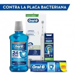 ORAL-B Pack Placa Bacteriana: Cepillo Eléctrico y Recambios + Dentífrico y Colutorio REGALO