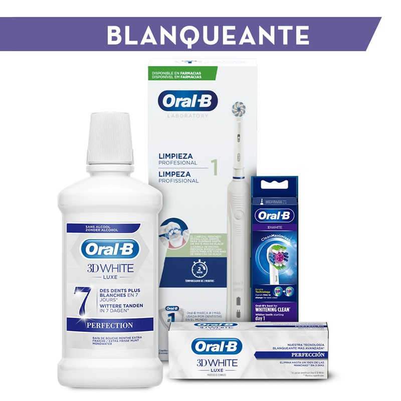 ORAL-B Pack Blanqueante: Cepillo Eléctrico y Recambios + Dentífrico y Colutorio REGALO