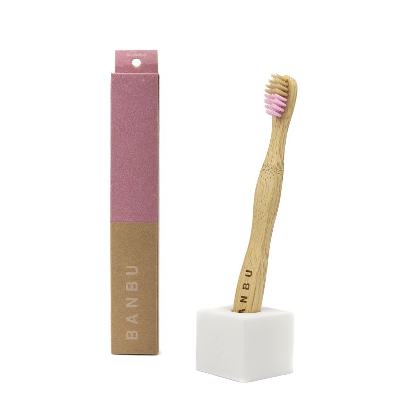 Escova de dentes infantil de bambu rosa BANBU