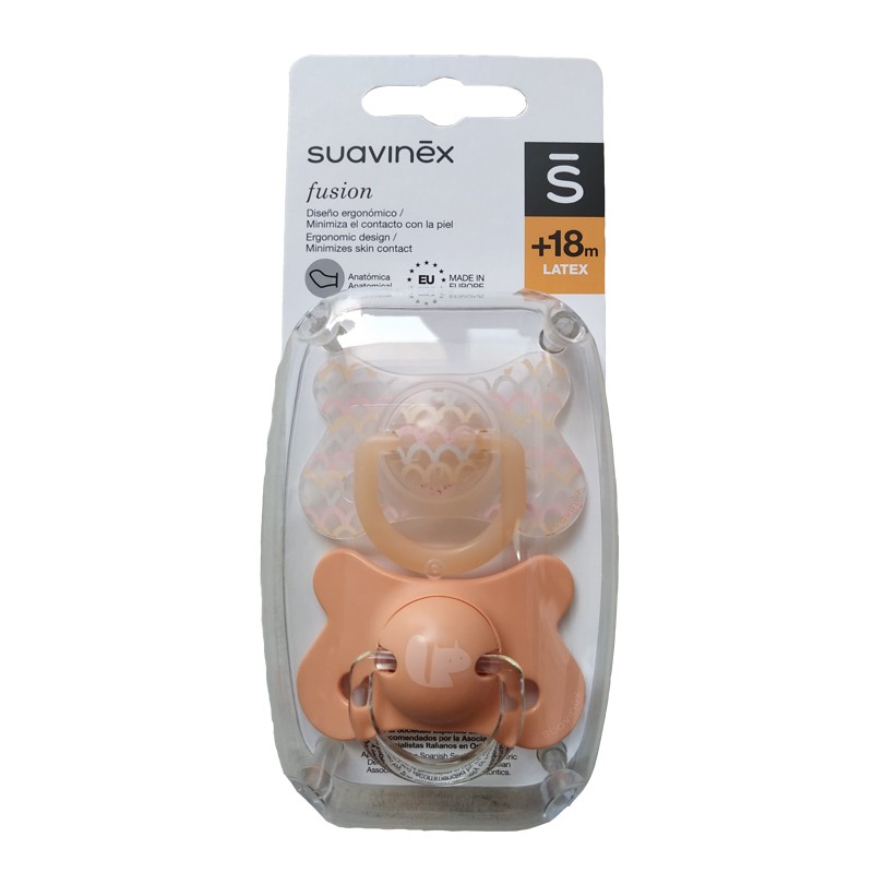 SUAVINEX Fusion Pacifier Anatomical Latex Teat +18 Months x2 (Pink Waves)