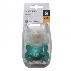SUAVINEX Fusion Pacifier Anatomical Latex Teat +18 Months x2 (Green and White)