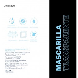 Mascarilla Transparente Homologada Reutilizable Niños (7-12 años) Blanca 1 Mascarilla - INCA