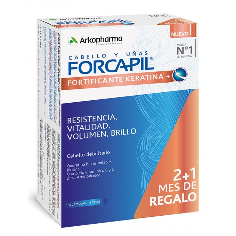 FORCAPIL Fortificante Keratina+ Cabello y Uñas 2+1 de REGALO (180 cápsulas) Arkopharma