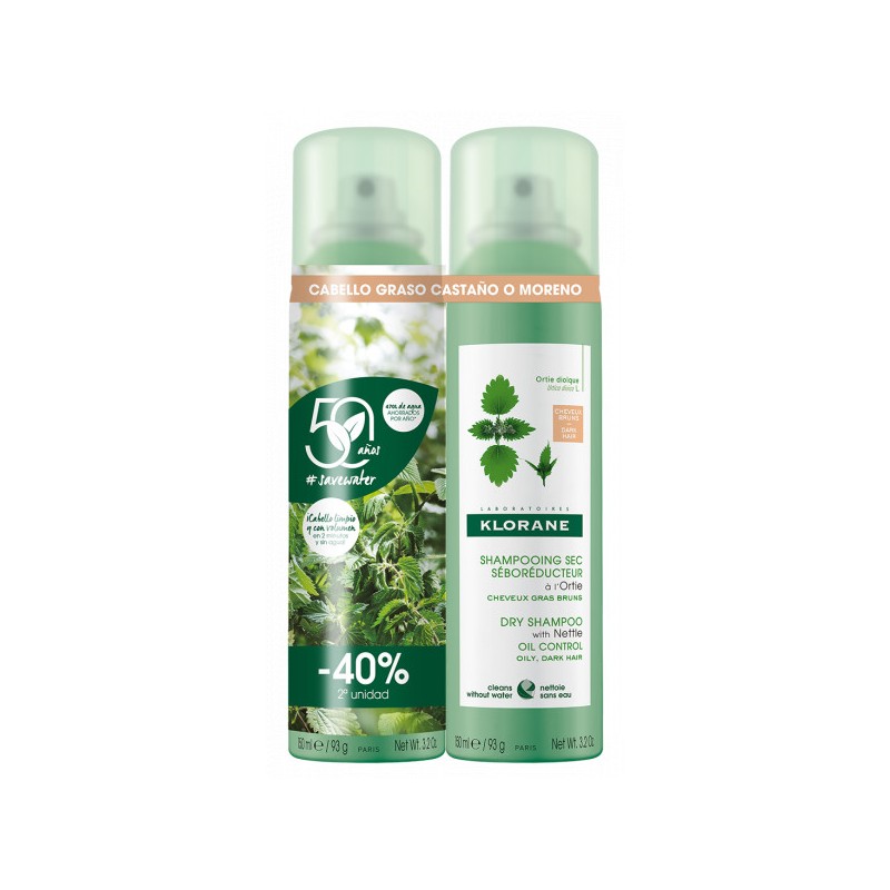 KLORANE Nettle Dry Shampoo for Brown Hair 2x150ml