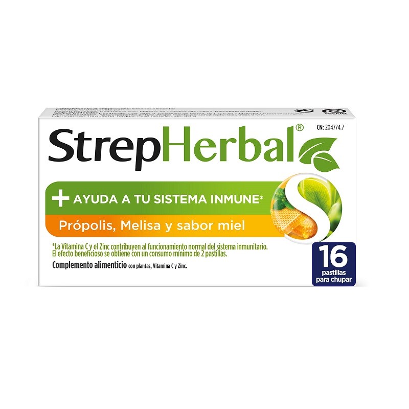 STREPHERBAL Saveur Propolis et Mélisse Miel 16 pastilles