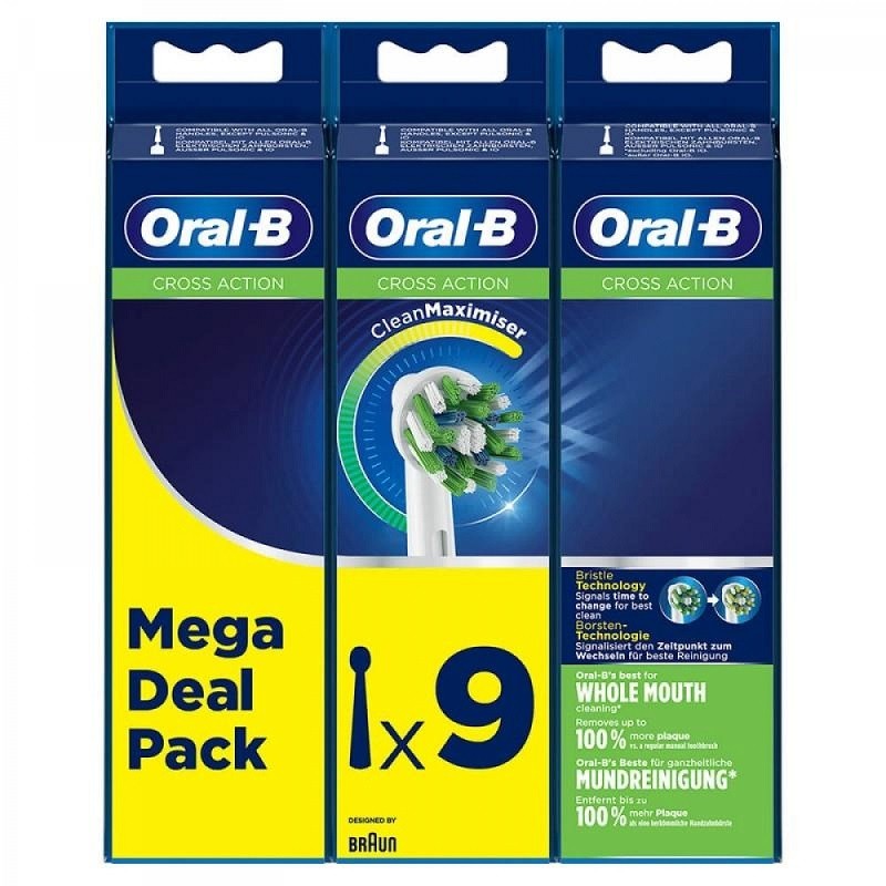 Remplacement de la brosse à dents électrique ORAL-B CrossAction avec CleanMaximiser 9 têtes
