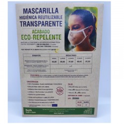Mascarilla Transparente Certificada Reutilizable Eco-Repelente Color Blanco Talla S - BEYFE
