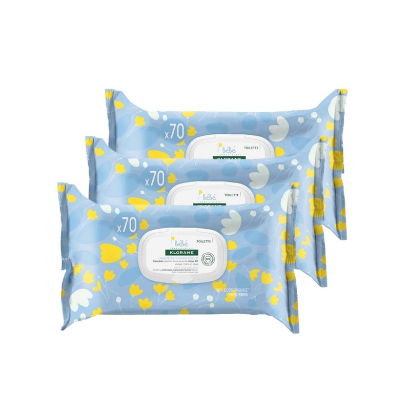 KLORANE BABY Salviette detergenti delicate alla tripla calendula 3x70 unità KLORANE BABY Salviette detergenti delicate alla tripla calendula 3x70 unità
