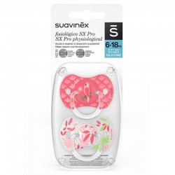 SUAVINEX Chupeta SX Pro Tetina Fisiológica de Silicone 6-18 Meses 2 Unidades (Papagaio Rosa)