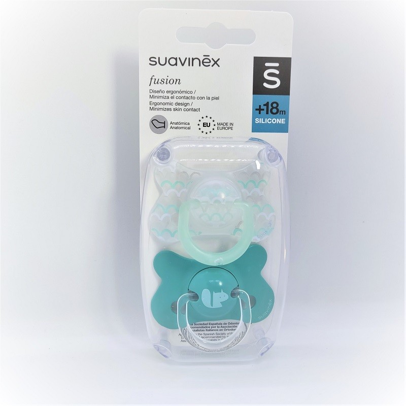 SUAVINEX Fusion Pacifier Anatomical Silicone Teat +18M 2 units (Green Waves and Squirrel) SUAVINEX Fusion Pacifier Anatomical Silicone Teat +18M 2 units (Green Waves and Squirrel)