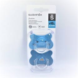 SUAVINEX Fusion Sucette Tétine Anatomique Silicone +18M 2 unités (Bleu Arc-en-ciel)