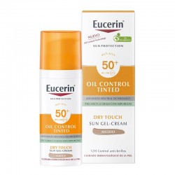 EUCERIN Oil Control SPF50+ con gel-crema solare viso secco Color Tocco Medio 50ml