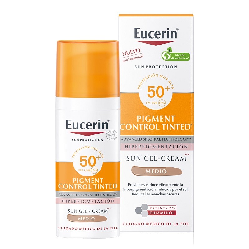 EUCERIN Pigment Control SPF50+ avec Gel-Crème Solaire Visage Couleur Moyenne 50 ml
