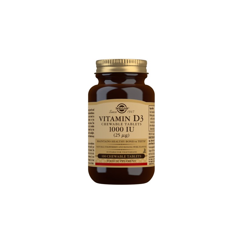 SOLGAR Vitamina D3 (1000 UI) 100 comprimidos mastigáveis