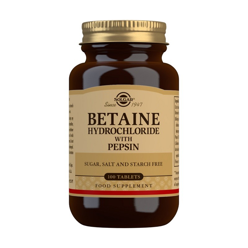 SOLGAR Betaína Clorhidrato con Pepsina 100 Comprimidos