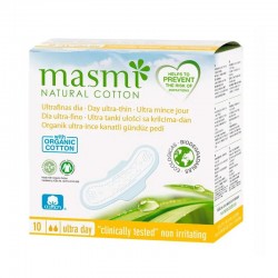 MASMI Compresas Ultrafinas de Día 100% Algodón con Alas 10 uds
