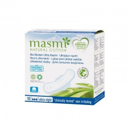 MASMI Compressas Noturnas Ultrafinas 100% Algodão com Asas 10 unidades