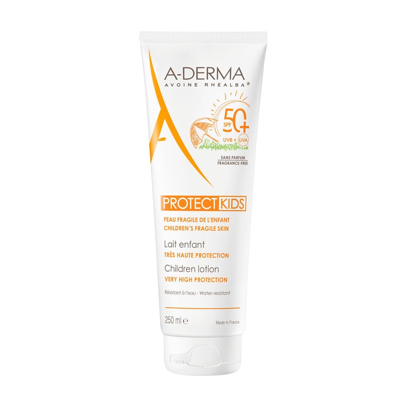 A-Derma Protect Kids lait solaire SPF50+ 250 ml pour enfant A-Derma Protect Kids lait solaire SPF50+ 250 ml pour enfant
