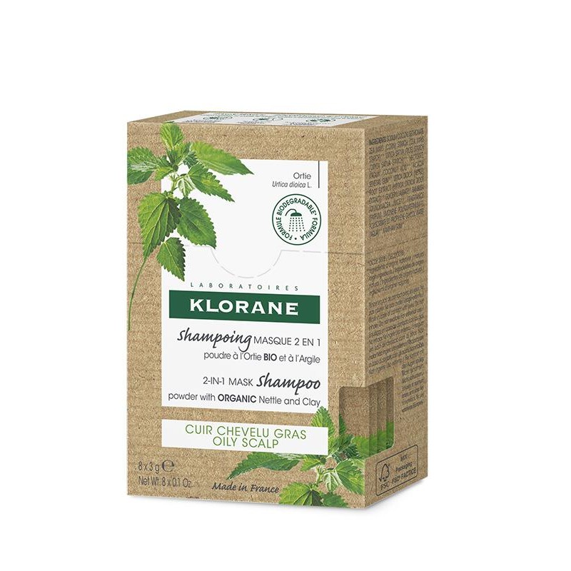 KLORANE Shampoo Mask 2 in 1 BIO Nettle and Clay 8 Sachets