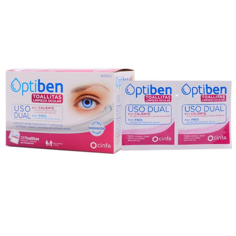 Toalhetes de limpeza ocular de dupla utilização OPTIBEN 28 unidades